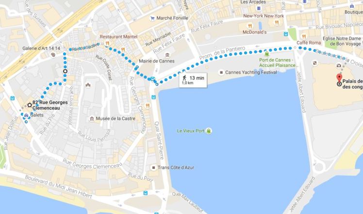 carte_trajet_appartement_palaisfestival_1000m_13mn_apieds